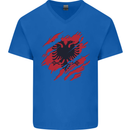 Torn Albania Flag Albanian Day Football Mens V-Neck Cotton T-Shirt Royal Blue