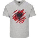Torn Albania Flag Albanian Day Football Mens V-Neck Cotton T-Shirt Sports Grey