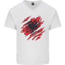 Torn Albania Flag Albanian Day Football Mens V-Neck Cotton T-Shirt White