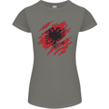 Torn Albania Flag Albanian Day Football Womens Petite Cut T-Shirt Charcoal