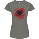 Torn Albania Flag Albanian Day Football Womens Petite Cut T-Shirt Charcoal