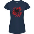 Torn Albania Flag Albanian Day Football Womens Petite Cut T-Shirt Navy Blue