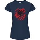 Torn Albania Flag Albanian Day Football Womens Petite Cut T-Shirt Navy Blue