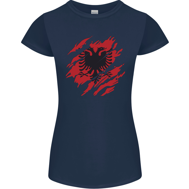 Torn Albania Flag Albanian Day Football Womens Petite Cut T-Shirt Navy Blue