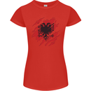 Torn Albania Flag Albanian Day Football Womens Petite Cut T-Shirt Red