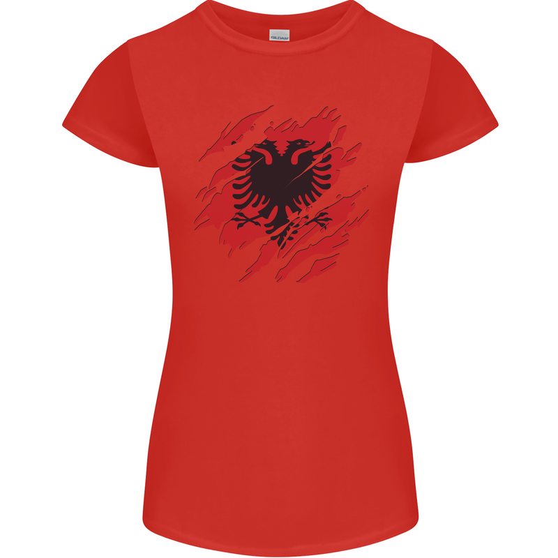 Torn Albania Flag Albanian Day Football Womens Petite Cut T-Shirt Red