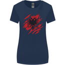 Torn Albania Flag Albanian Day Football Womens Wider Cut T-Shirt Navy Blue