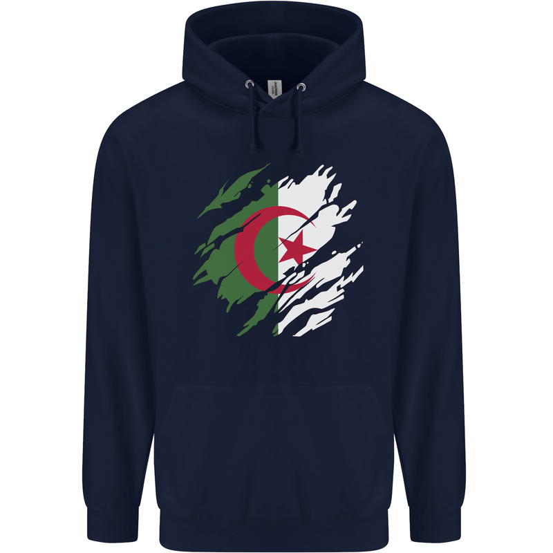 Torn Algeria Flag Algerian Day Football Childrens Kids Hoodie Navy Blue
