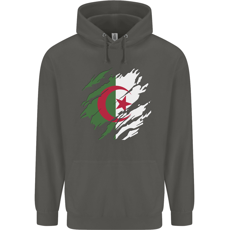 Torn Algeria Flag Algerian Day Football Childrens Kids Hoodie Storm Grey