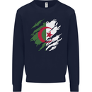Torn Algeria Flag Algerian Day Football Kids Sweatshirt Jumper Navy Blue