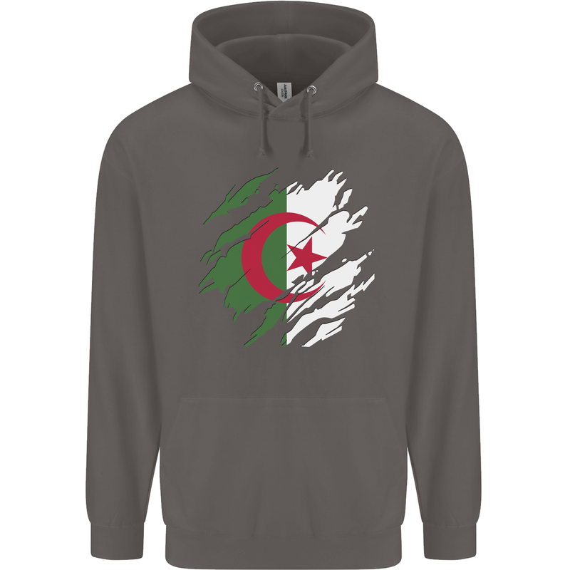 Torn Algeria Flag Algerian Day Football Mens 80% Cotton Hoodie Charcoal