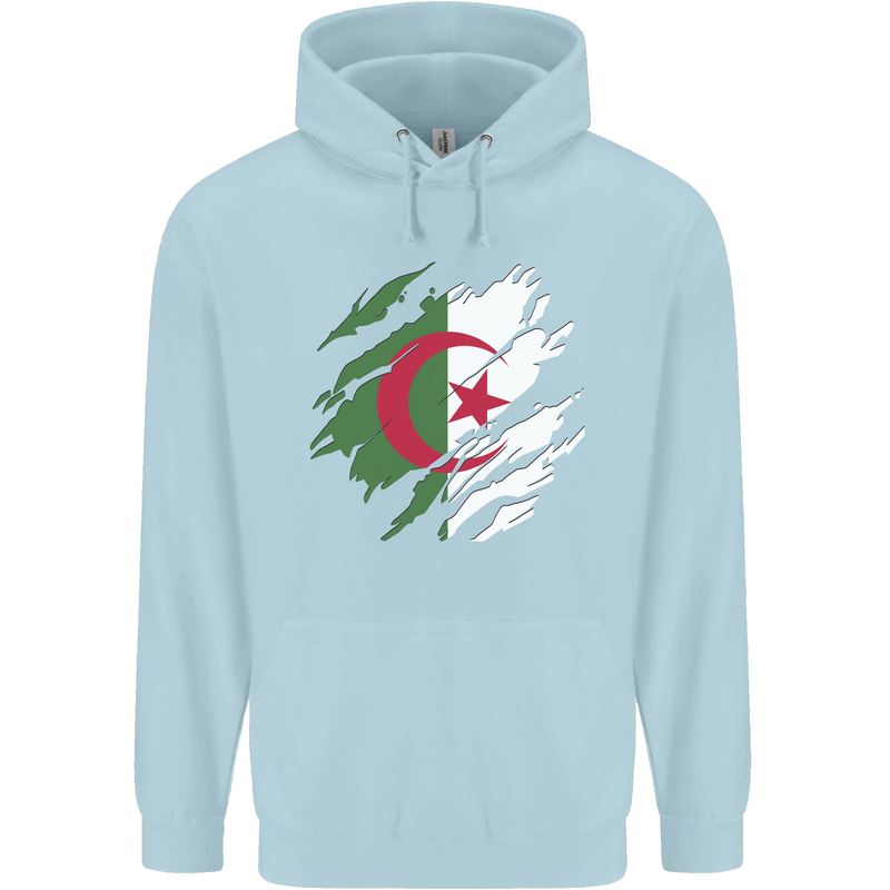 Torn Algeria Flag Algerian Day Football Mens 80% Cotton Hoodie Light Blue