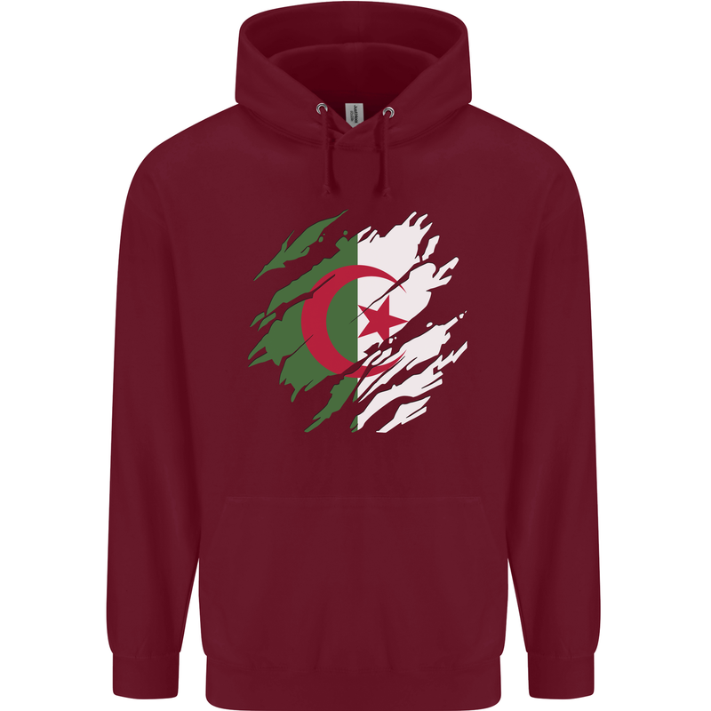 Torn Algeria Flag Algerian Day Football Mens 80% Cotton Hoodie Maroon