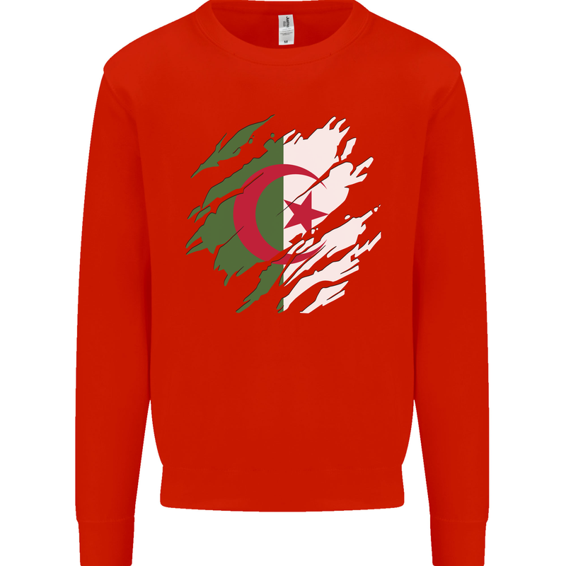 Torn Algeria Flag Algerian Day Football Mens Sweatshirt Jumper Bright Red