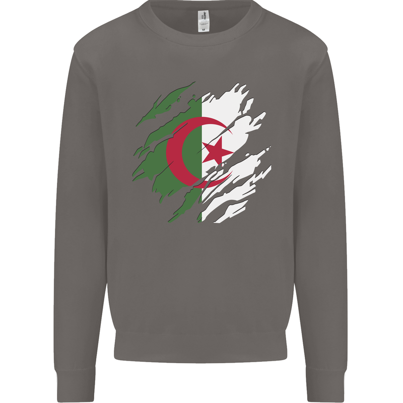 Torn Algeria Flag Algerian Day Football Mens Sweatshirt Jumper Charcoal