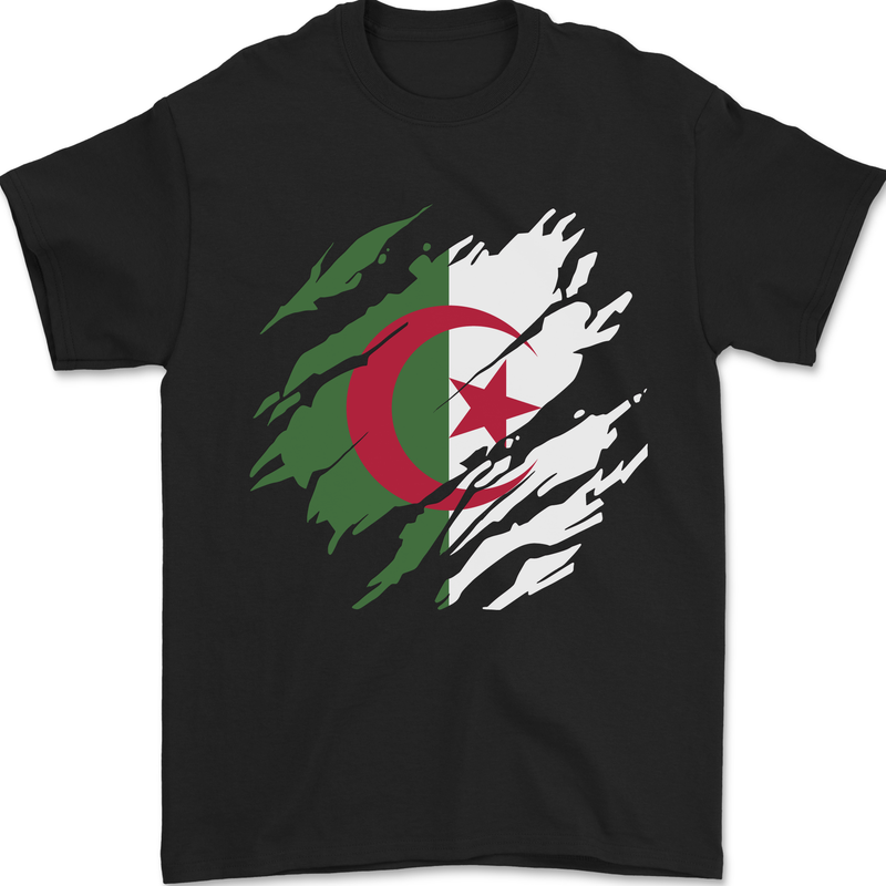 Torn Algeria Flag Algerian Day Football Mens T-Shirt 100% Cotton Black
