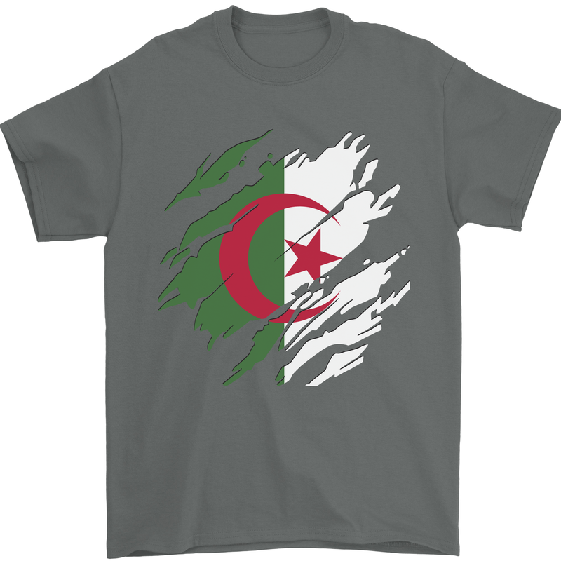 Torn Algeria Flag Algerian Day Football Mens T-Shirt 100% Cotton Charcoal