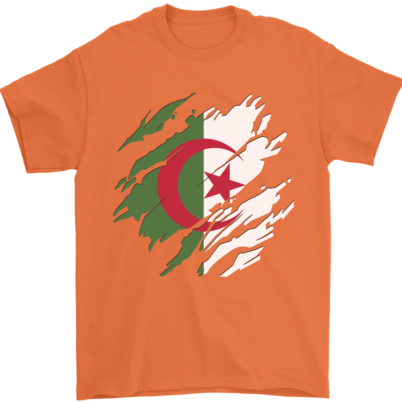 Torn Algeria Flag Algerian Day Football Mens T-Shirt 100% Cotton Orange