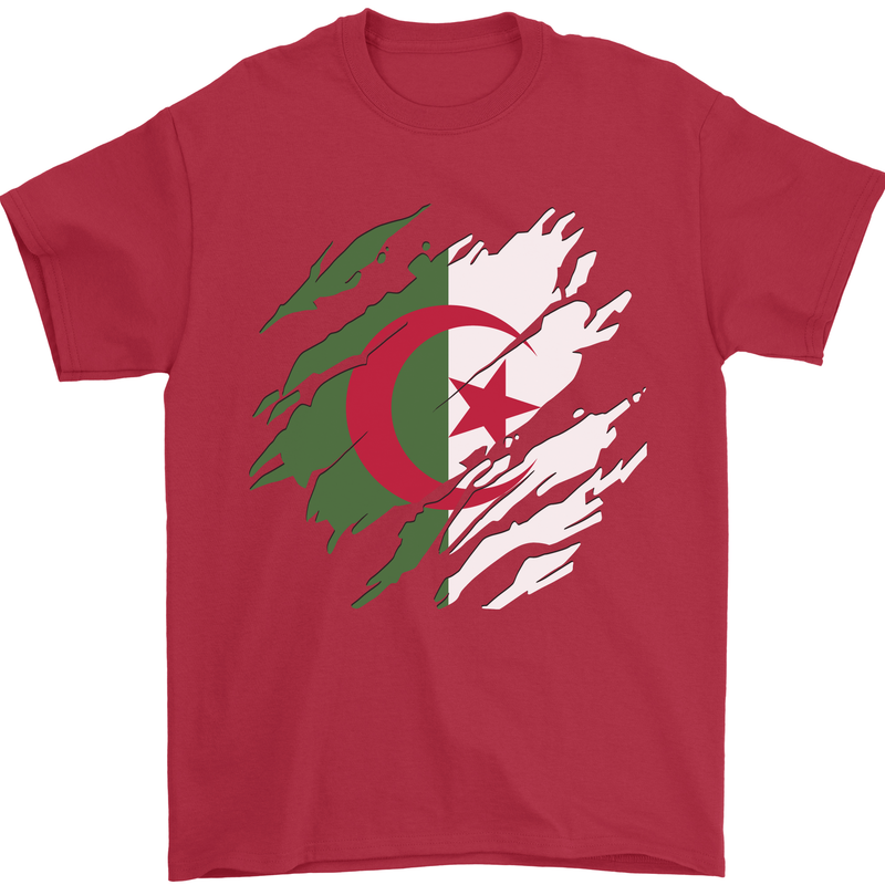 Torn Algeria Flag Algerian Day Football Mens T-Shirt 100% Cotton Red