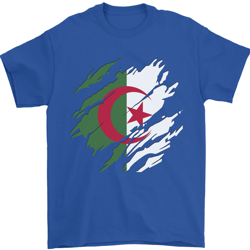Torn Algeria Flag Algerian Day Football Mens T-Shirt 100% Cotton Royal Blue