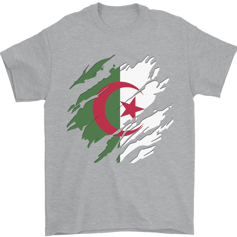Torn Algeria Flag Algerian Day Football Mens T-Shirt 100% Cotton Sports Grey