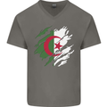 Torn Algeria Flag Algerian Day Football Mens V-Neck Cotton T-Shirt Charcoal