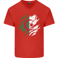 Torn Algeria Flag Algerian Day Football Mens V-Neck Cotton T-Shirt Red