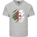 Torn Algeria Flag Algerian Day Football Mens V-Neck Cotton T-Shirt Sports Grey