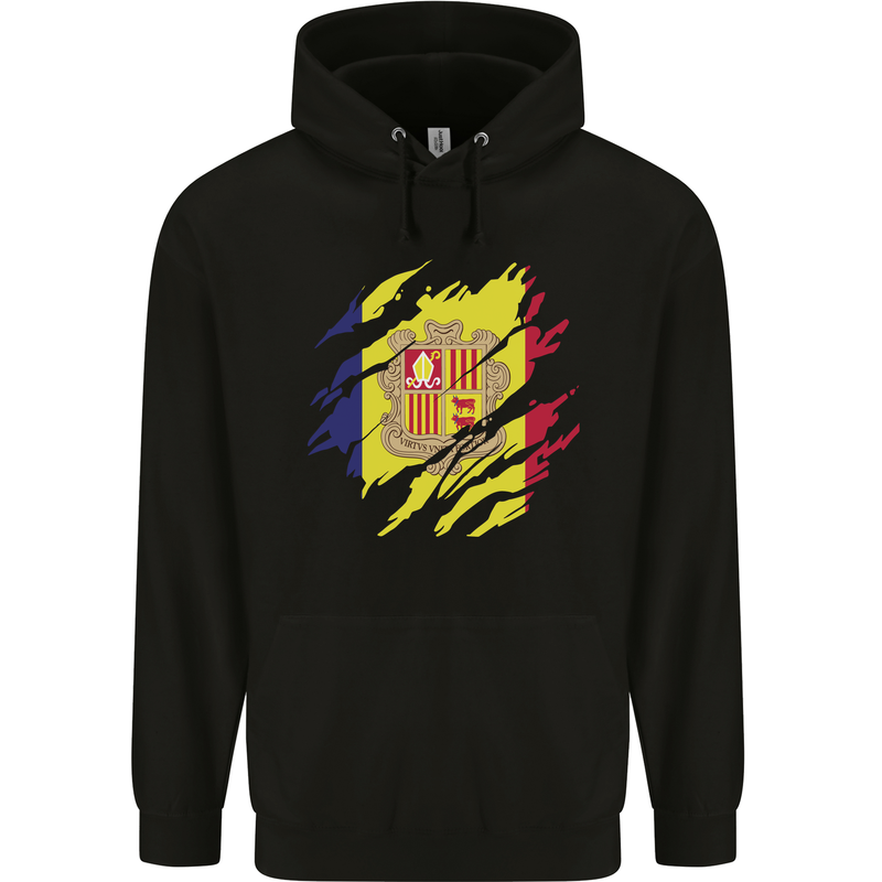 Torn Andorra Flag Andorran Day Football Childrens Kids Hoodie Black