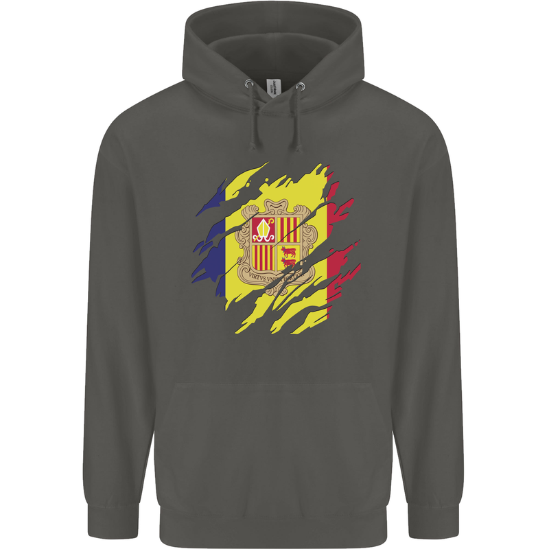 Torn Andorra Flag Andorran Day Football Childrens Kids Hoodie Storm Grey