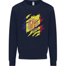 Torn Andorra Flag Andorran Day Football Kids Sweatshirt Jumper Navy Blue
