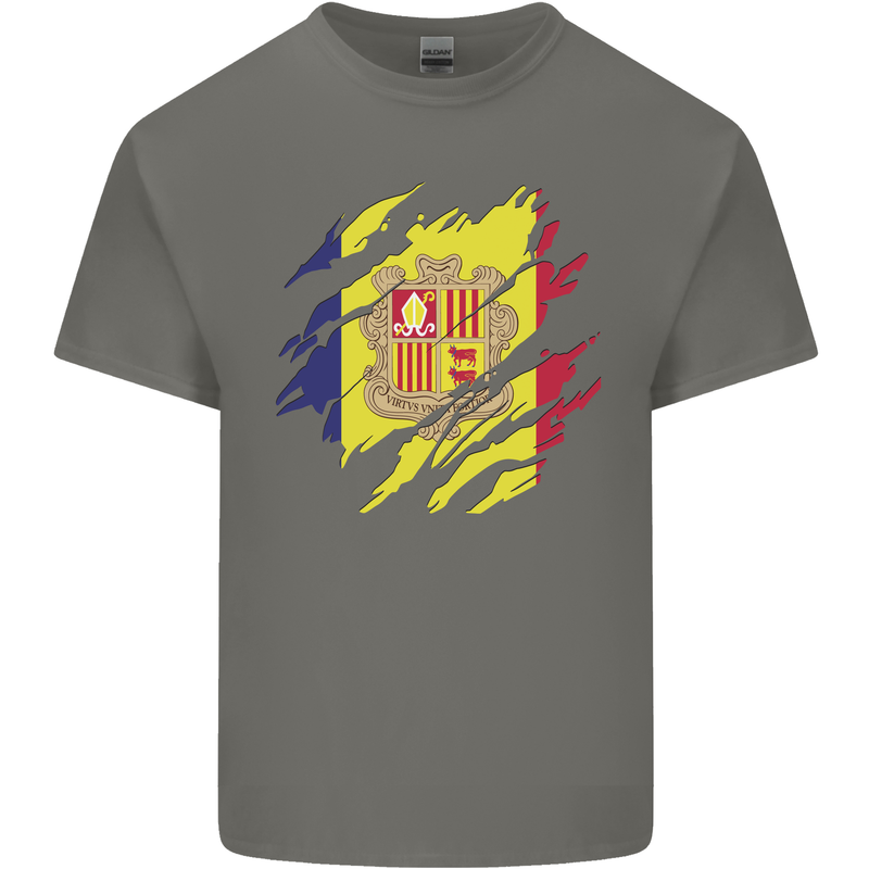 Torn Andorra Flag Andorran Day Football Kids T-Shirt Childrens Charcoal