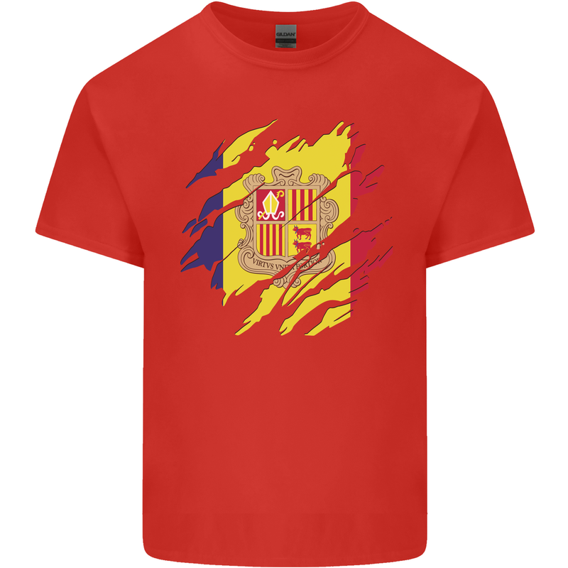 Torn Andorra Flag Andorran Day Football Kids T-Shirt Childrens Red