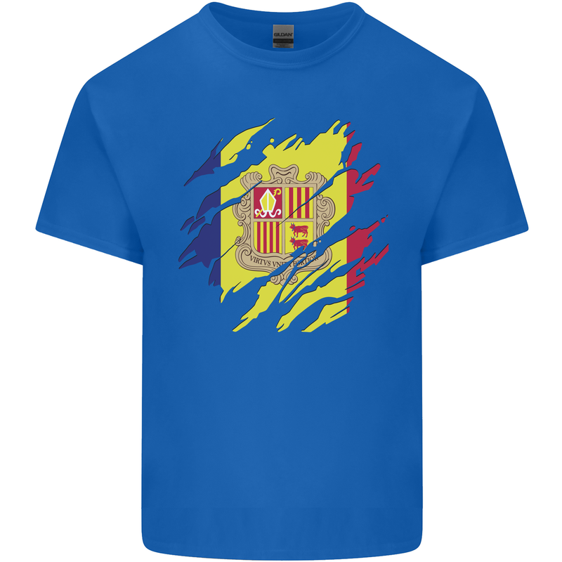 Torn Andorra Flag Andorran Day Football Kids T-Shirt Childrens Royal Blue