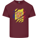 Torn Andorra Flag Andorran Day Football Mens Cotton T-Shirt Tee Top Maroon