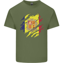 Torn Andorra Flag Andorran Day Football Mens Cotton T-Shirt Tee Top Military Green