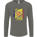 Torn Andorra Flag Andorran Day Football Mens Long Sleeve T-Shirt Charcoal