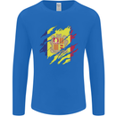 Torn Andorra Flag Andorran Day Football Mens Long Sleeve T-Shirt Royal Blue