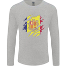 Torn Andorra Flag Andorran Day Football Mens Long Sleeve T-Shirt Sports Grey
