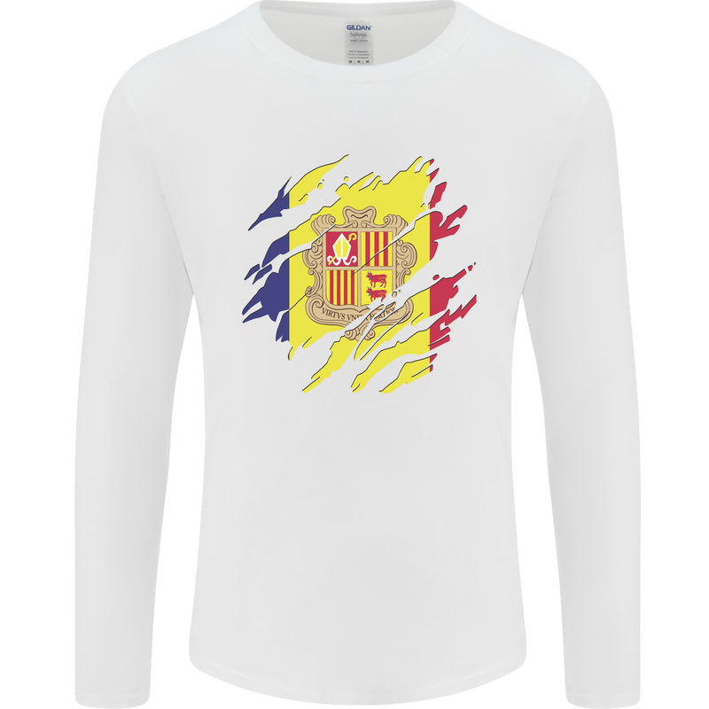 Torn Andorra Flag Andorran Day Football Mens Long Sleeve T-Shirt White