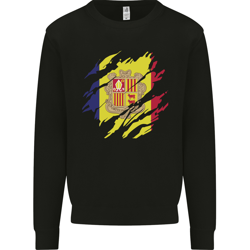 Torn Andorra Flag Andorran Day Football Mens Sweatshirt Jumper Black
