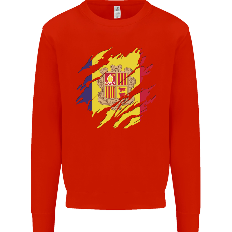 Torn Andorra Flag Andorran Day Football Mens Sweatshirt Jumper Bright Red