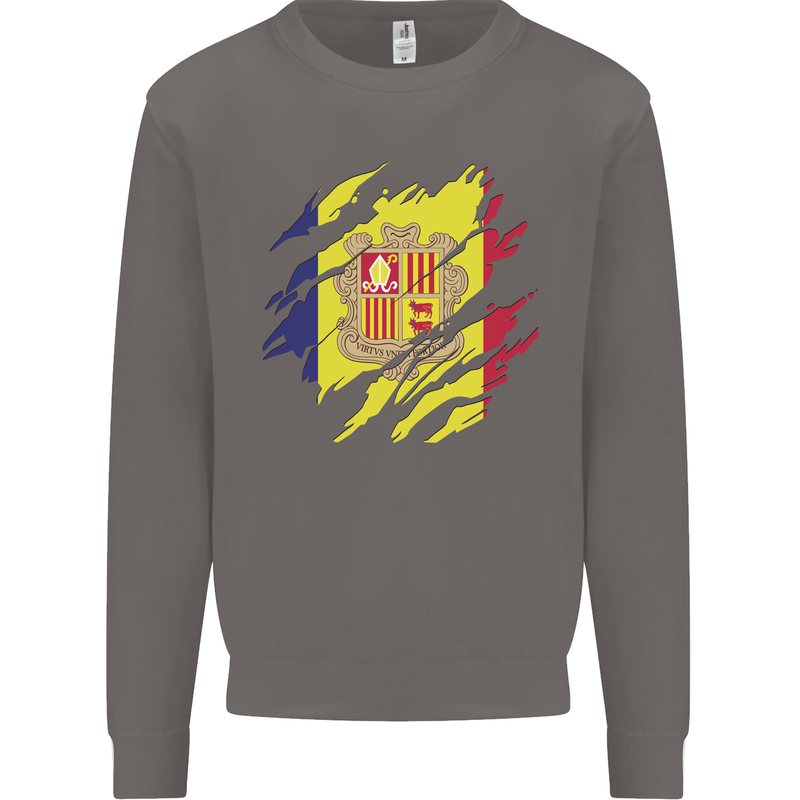 Torn Andorra Flag Andorran Day Football Mens Sweatshirt Jumper Charcoal