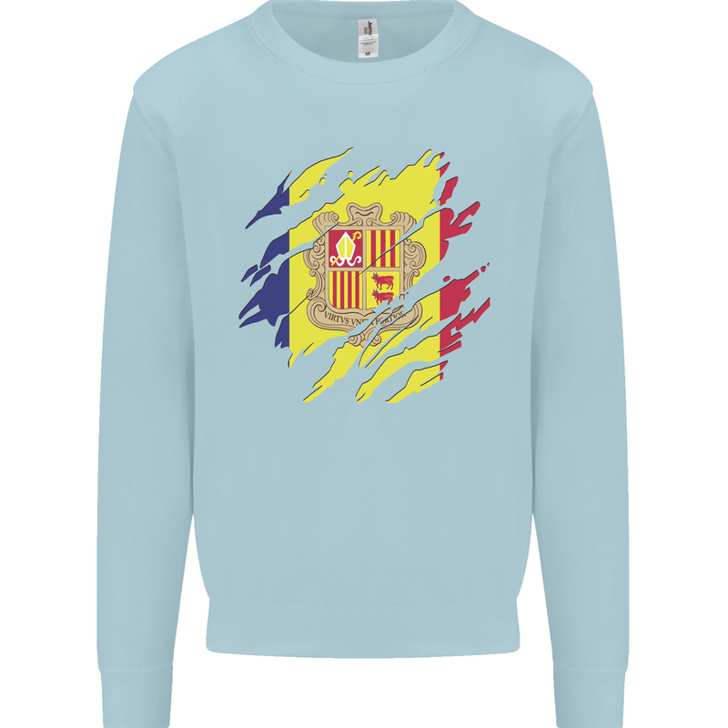 Torn Andorra Flag Andorran Day Football Mens Sweatshirt Jumper Light Blue