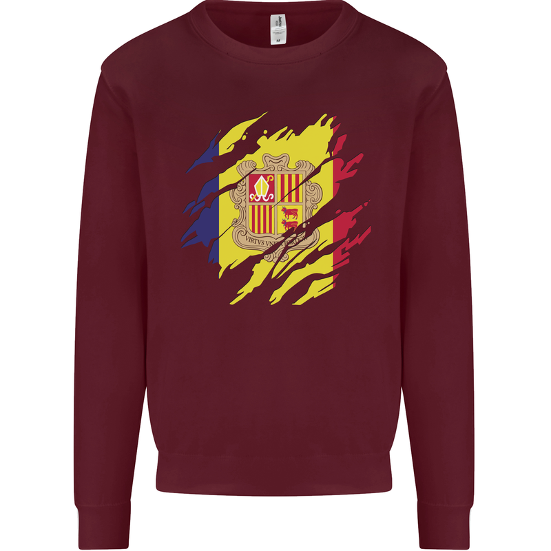 Torn Andorra Flag Andorran Day Football Mens Sweatshirt Jumper Maroon