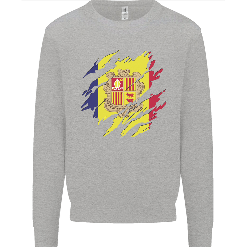 Torn Andorra Flag Andorran Day Football Mens Sweatshirt Jumper Sports Grey