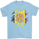 Torn Andorra Flag Andorran Day Football Mens T-Shirt 100% Cotton Light Blue