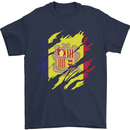 Torn Andorra Flag Andorran Day Football Mens T-Shirt 100% Cotton Navy Blue