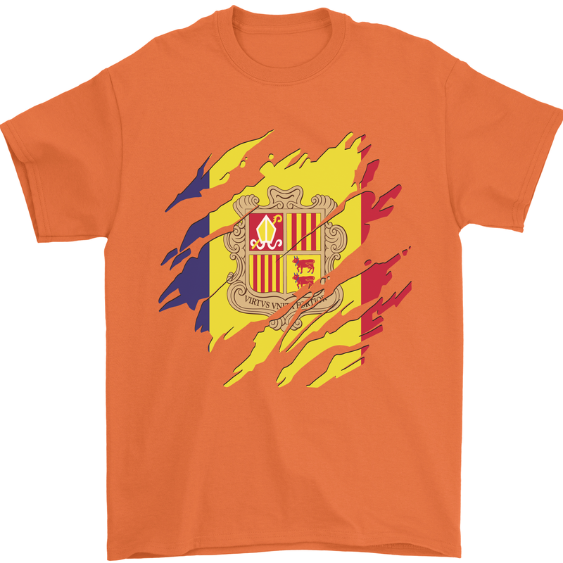 Torn Andorra Flag Andorran Day Football Mens T-Shirt 100% Cotton Orange