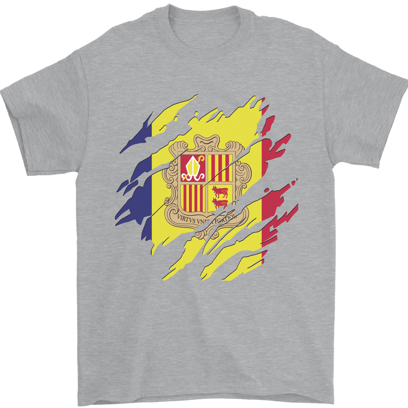 Torn Andorra Flag Andorran Day Football Mens T-Shirt 100% Cotton Sports Grey